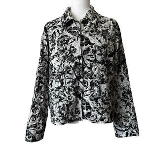Keren Hart Jacket Black White Floral Blazer SZ M